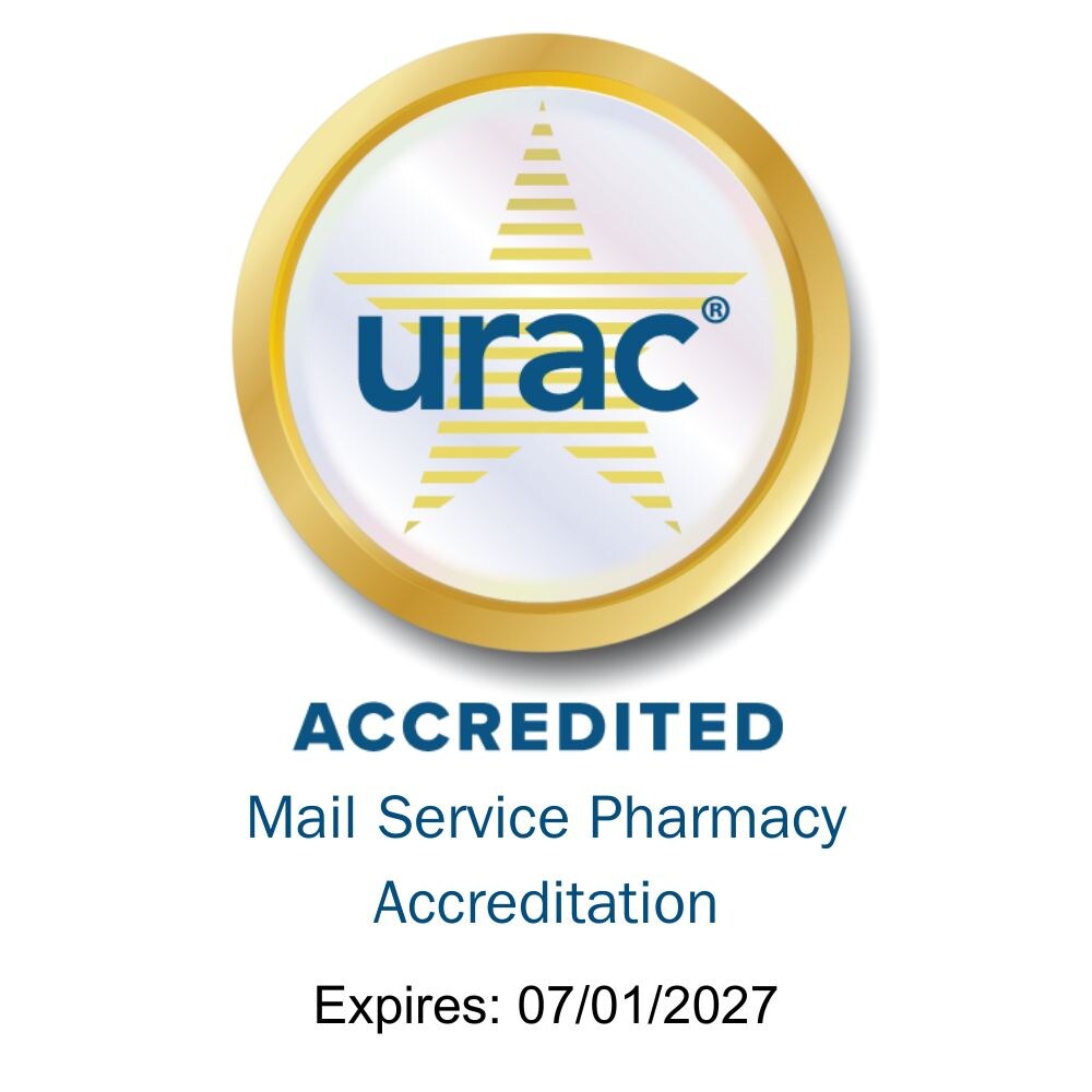 URAC Accredited Mail Service Pharmacy Accreditation. Expires 07/01/2027.